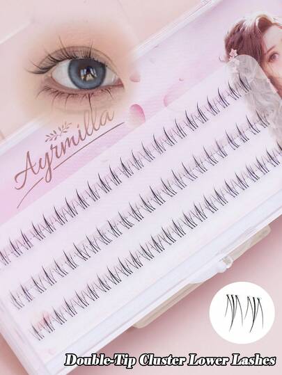 Double-Tip Cluster Lower Eyelashes, Natural Wispy Individual Lash Extensions, Reusable Soft Faux Mink False Lashes For Innocent & Natural Daily Makeup Looks