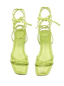 Trivaya Women's Tie-Up Square Toe Woven Casual Flat Sandals,Beach Shoes,Summer Outfits - Green - View 5