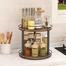 LAMU Organizador de Cocina Lazy Susan Giratorio Plato Giratorio de Madera para Gabinete Mesa Cocina Despensa Mostrador de Baño Bandeja Decorativa Centro de Mesa - Madera - Ver 6