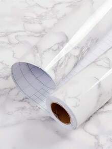 1 Roll Thick Self-Adhesive Marble Patterned Wallpaper, Arabic Scato White Design, Waterproof, Suitable For Kitchen And Bathroom Decoration - Large White - View 4