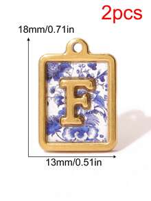 2个方形蓝白花纹字母吊坠，26个字母挂件，字母首字母吊坠，手工DIY手链饰品制作配件 - 2件#吊墜 - 查看 21
