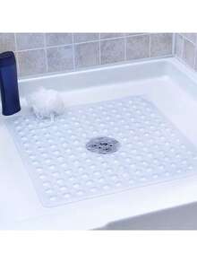 1pc Minimalist Solid Color PVC Anti-Slip Bath Mat, Square Suction Cup Bathroom Shower Floor Mat - Multicolor - View 6