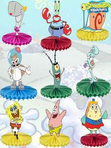 SpongeBob SquarePants 1/9pcs Random SquarePants Birthday Party Decorations, Tabletop Accessories, Unfold And Use, Lightweight And Convenient, Reusable And Foldable - one-size - View 2