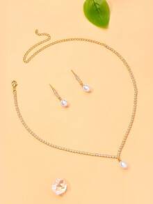 Bộ trang sức 3 món tối giản, thanh lịch đính đá Cubic Zirconia, gồm dây chuyền, thích hợp đeo hàng ngày, dự đám cưới, tiệc tùng, sinh nhật, ngày lễ. - Vàng - Xem 3