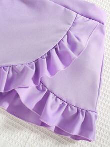 Toddler Cartoon Print Short Sleeve Top And Skirt Set - Purple - View 4