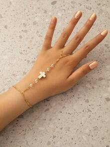 1 pieza Pulsera de cadena de nudillo con cruz turquesa minimalista, joyería elegante y chic adecuada para uso diario, ir al trabajo y eventos - Multicolor - Ver 6