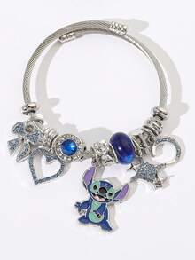 Disney Vòng tay đính đá hình trái tim với mặt dây chuyền Stitch và Thiên thần dễ thương, vòng tay hạt cườm tự làm. - Hồng - Xem 6