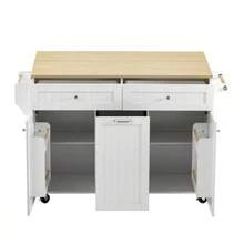 Kitchen Island With Wheels, Extendable Dining Area, Kitchen Island With Multifunctional Drawers, Mobile Kitchen Island Ideal For Kitchen And Dining Room (White) - White - View 7