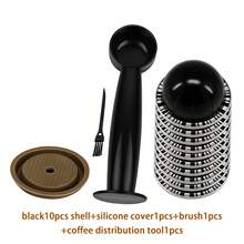 Ensemble de filtre de capsule de café noir réutilisable, comprenant un entonnoir en tissu, une brosse, une cuillère et un couvercle en silicone. Peut être rempli de grains de café et est compatible avec plusieurs modèles de machines à café - Noir - Voir 9