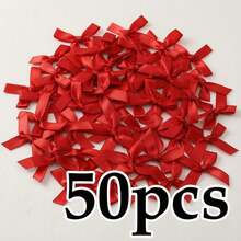50pcs/Pack 4cm Satin Ribbon Bows, Multi-Color Options, Suitable For Gift Wrapping, Hairclip & Headpiece DIY, Ideal For Back To School And Valentine's Day - Red - View 11