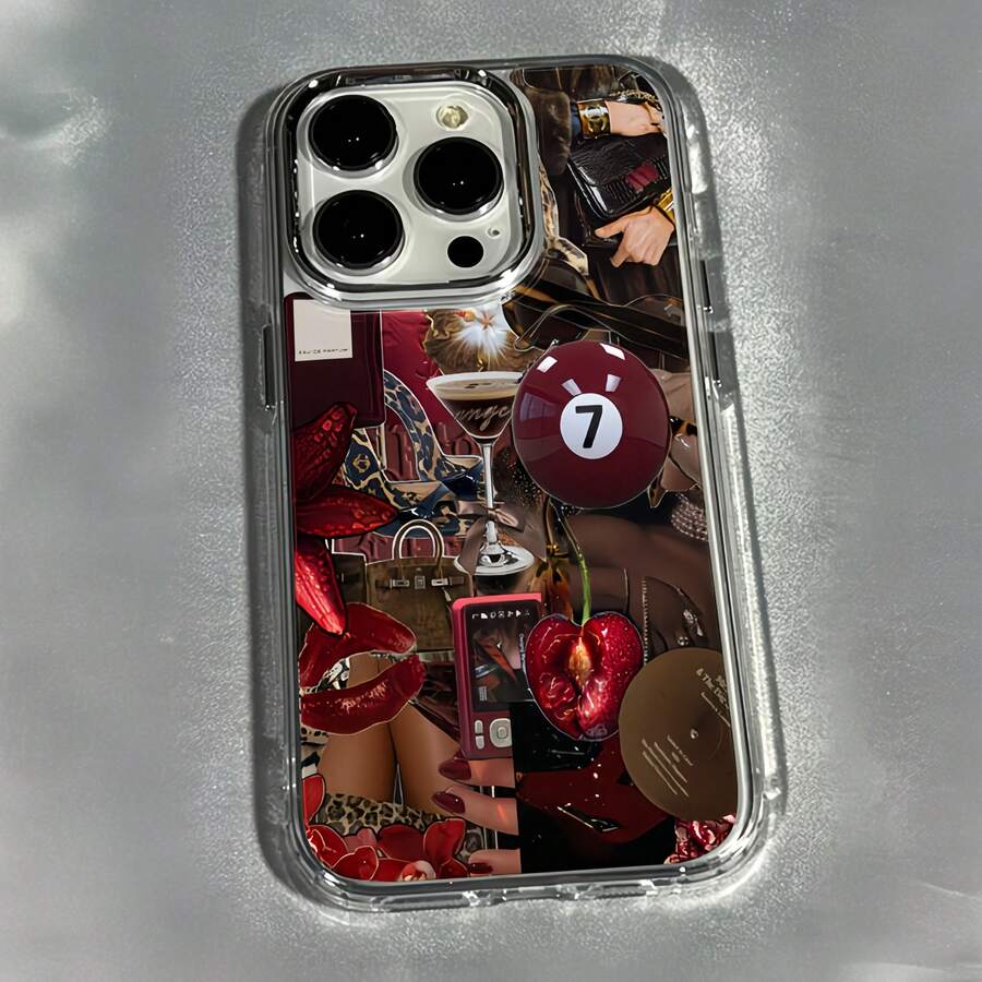 1 chiếc ốp lưng điện thoại kim loại trong suốt, cá nhân hóa, họa tiết da báo số 7, phù hợp với 16 Pro Max, 17/16/15/14 Plus, 13/12/11, Air - Nhiều màu - Xem 1