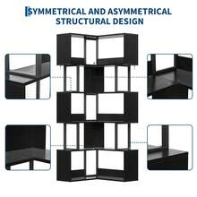 Space-Saving L-Shaped Corner Bookshelf, 6-Tier Freestanding Bookcase, Tall Metal And Wood Storage Rack With Baffle, Modern Industrial Display Shelf For Living Room, Home Office - màu đen - Xem 4