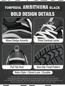 Y2K Chunky Sneakers Men's Retro Gray Black Colorblock Platform Skate Shoes Casual Breathable Mesh Dad Shoes - 黑色 - 查看 2