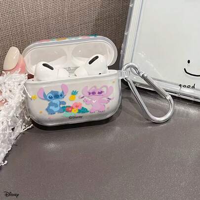 Disney Aloha Stitch & Angel Clear AirPods Pro Case Tropical Vacation Transparent Shockproof Shell With Keychain Compatible With AirPods 1/2/3/4 And Pro/Pro 2 Nd Generation Suitable For New AirPods Pro 3 Stocking Stuffers The Girlfriend.
