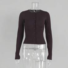 Knitted Long-Sleeve Cardigan, New Autumn And Winter Slim-Fit Knit Base Shirt Sweater For Women - Coffee Brown - View 3