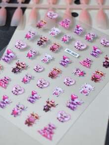 1pc Cartoon Mini Cow Nail Stickers, Pink Heart Shaped Nail Decals, Self-Adhesive One-Time Embossed Nail Art Decoration, Cute Style Suitable For Women Manicure, Foot Care, Holiday Decoration - Multicolor - View 4