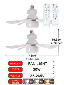 Quạt trần LED 30W có thể điều chỉnh độ sáng, sử dụng bóng đèn E27, kèm đèn và điều khiển từ xa, thích hợp cho phòng ngủ và phòng khách, 6 cánh quạt, 3 tốc độ gió, chức năng hẹn giờ. - trắng - Xem 14