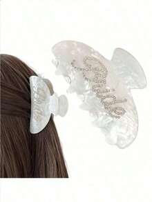1pc Bridal Claw Hair Clip, White Acrylic Hair Accessory With Rhinestone Bride Symbol |   Bridal Shower Or Wedding Party Decor, Bridesmaid Gift, Bachelorette Party, Wedding, Single Party - 米色 - 查看 10