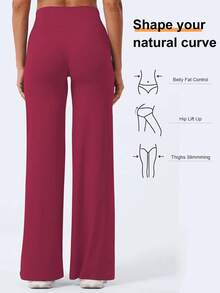 Pantalones deportivos holgados para mujer, estilo recto de talle alto, color vino y corte favorecedor, perfectos para yoga, gimnasio, entrenamiento, actividades al aire libre y uso casual en primavera, verano y otoño - Gris Oscuro - Ver 10