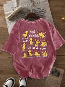 Áo thun nữ 100% cotton in hình vịt vàng dễ thương, màu đỏ nhạt, dáng ngắn, thích hợp mặc hàng ngày. Áo hoodie in hình vịt ngộ nghĩnh, mang tính châm biếm, đề tài sức khỏe tâm thần, áo thun truyền cảm hứng mùa hè. - Đỏ - Xem 7