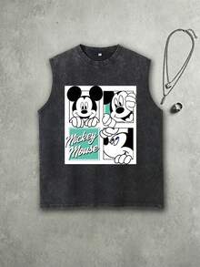 Disney Men's Short Sleeved T-Shirt Retro Style Printed Men's T-Shirt Mickey Mouse Cartoon Pattern Summer Casual Wear Suitable For Couples And Friends Gifts - 黑色 - 查看 3