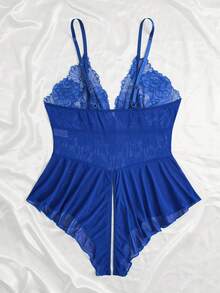 Mono de lencería sexy con parches de encaje para mujer de talla grande - Azul - Ver 2