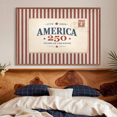 1pc, Canvas Wall Art, Framed Wall Decor, U.S. Bicentennial (1776-2026) Commemorative Poster, Vintage Patriotic 4th Of July Envelope, American-Style Red And White Striped Decor, Suitable For Independence Day, 4th Of July