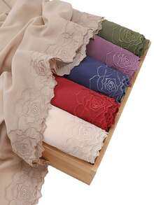 1 chiếc khăn trùm đầu Hijab bằng chiffon thêu hoa hồng 3D thanh lịch dành cho nữ, thích hợp dùng cho áo Abaya. - Nhiều màu - Xem 1