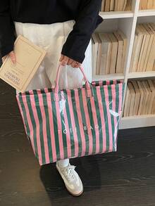 1 Stück Damen Shopper mit großer Kapazität aus PVC, modische gestreifte Strandtasche für den Urlaub, geeignet für Studentinnen und stilvolle Outfits - Verschiedenfarbig - Übersicht 7