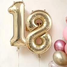 2pcs 101.6cm White Gold 18 Number Foil Balloons, Party Decorations For 18th Birthday Celebration - View 3