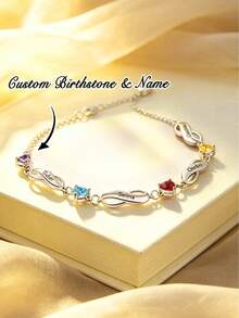 1pc Personalized Family Birthstone Bracelet, Silver Tone Chain, Mother's Day Gift, Gift For Her, Women's Jewelry, Silver Jewelry, DIY Jewelry, Jewelry For Her, Ideal Gift For Birthday, Anniversary, Perfect Gift For Women, Girls, Wife, Suitable For Dating, Party, Daily Wear, Engagement, Wedding, Bridal Jewelry, Also A Great Birthday Gift For Mom, Grandma, Girlfriend, Wife - Multicolor - View 1