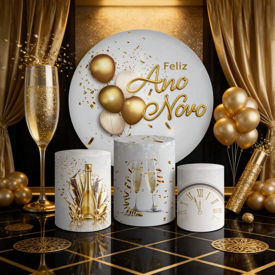 Decorative Panel And Cylinder Covers For Happy New Year Theme Parties With Elastic - Complete New Year Kit 024 - View 1