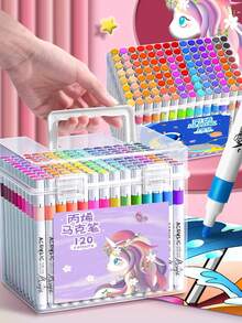 120 Colors Acrylic Marker Pens, Colored Markers, Suitable For Picture Book Painting, Card Making, Great Value Set For Beginners, Applicable For DIY Art Painting, Art Creation, Quick Drying, Graffiti, School Use (Packaging Pattern Random) - Sets - View 1