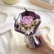 1 Pc Simulated Flower Mini Carnation Rose Fake Flower Bundle Eternal Flower Gift Handmade Bouquet Dried Flower Small Bouquet - 紫色玫瑰花 - 查看 1