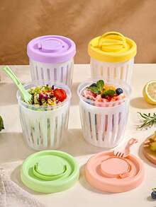 四件套水果沙拉杯套装，迷你水果容器，便携式食品盒，沥水沙拉杯，午餐盒，适合上班族和学生携带水果 - 彩色 - 查看 3