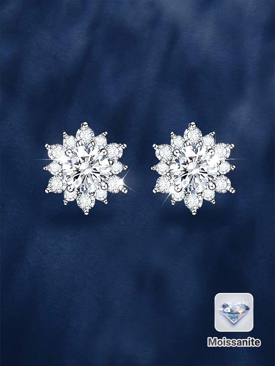 Bộ 2 bông tai bạc 925 đính đá Moissanite hình bông tuyết 0.5 carat, thích hợp cho nữ giới đeo hàng ngày, dự tiệc, đi làm, ngày Valentine, Ngày của Mẹ, đám cưới, kỷ niệm, sinh nhật, quà tặng trang sức cô dâu. - Bạc - Xem 1