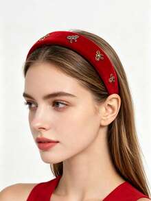1pc Sweet Bow Decor Velvet Headband, Wide Padded Hair Hoop For Women, Elegant High Puff Hair Band, Fashion Hair Accessories For Party,Travel,Birthday - Multicolor - View 10