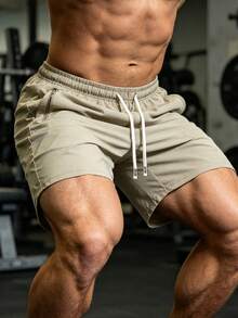 1pc Men's Lightweight Ice Silk Sports Shorts, Casual Outdoor Running Workout Pants For Summer - Apricot - View 8