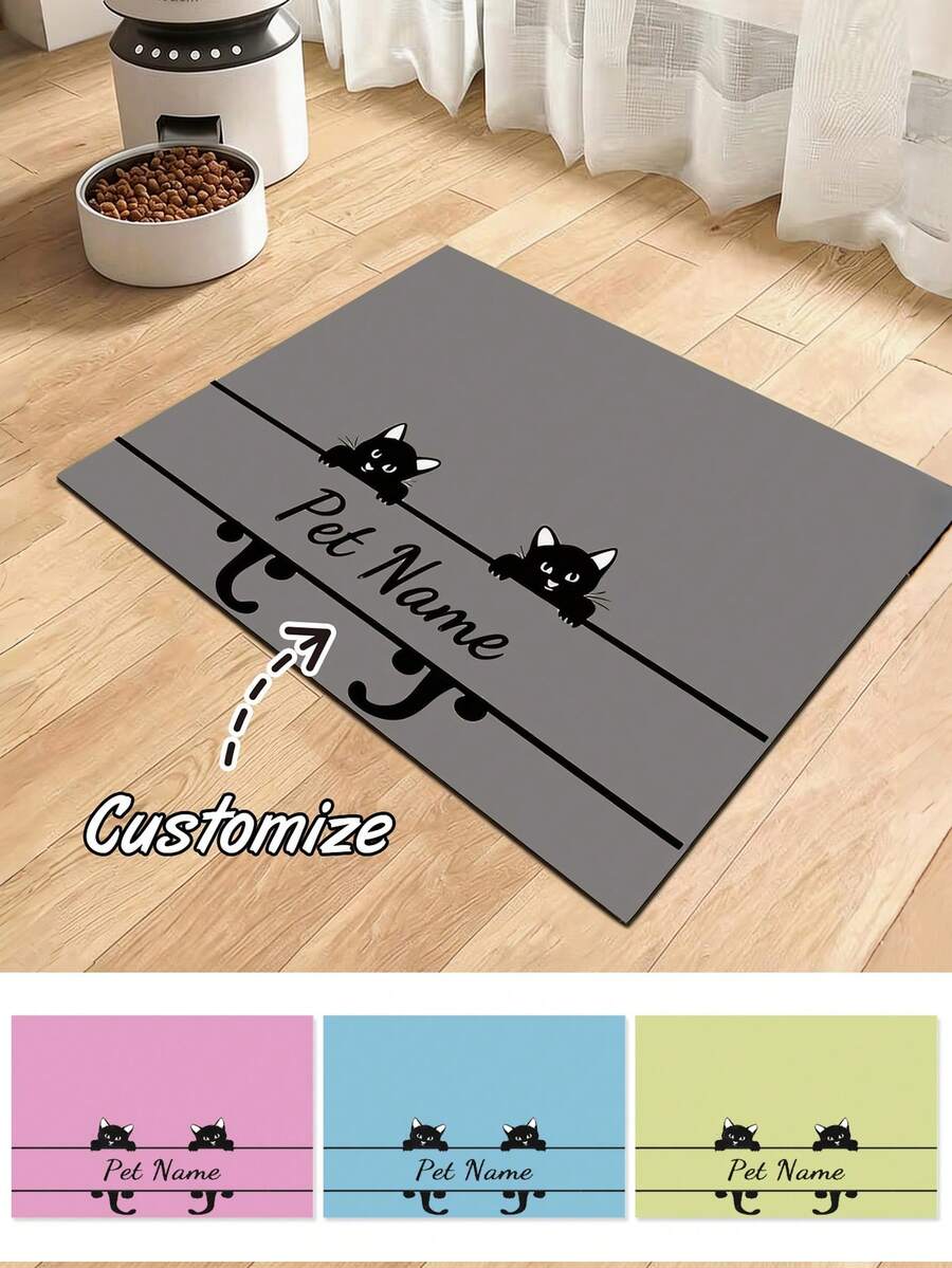 Personalized Custom Absorbent Dog Food Mat, Dog Feeding Mat, Cat Pattern, Personalized Dog Food Mat With Pet Name, Personalized Dog Mat, Can Be Customized According To Your Dog's Name, Perfect For Protecting Floors And Keeping Feeding Area Clean - Multicolor - View 1