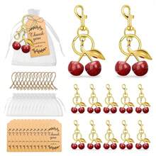 30pcs(10sets),60pcs(20sets) Cherry Keychain Party Favors,Including Cherry Keychain, Thank You Cards Ang Organza Tags, Cherry On Top Party Decorations Cherries Keyring Red Fruit Gifts For Birthday Baptism Wedding Guests - Multicolor - View 11