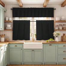 3 piezas Cortinas pequeñas de terciopelo negro de lujo, cortinas de cocina, cortinas de café, con bolsillo para barra, suaves y lisas, gruesas y duraderas, con caída natural, insonorizadas, opacas, que protegen la privacidad, de poliéster, lavables, aptas para todas las estaciones, cortinas de decoración del hogar populares en Europa y América para la cocina, el comedor, el dormitorio, la sala de estar, la oficina, el café, Año Nuevo, fiestas, bodas - Negro - Ver 1