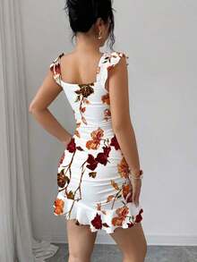 Vestido camisero con volantes en el bajo y hombros descubiertos, estilo vintage con estampado - Vestido entallado de línea A - Blanco y Negro 4 - Ver 2