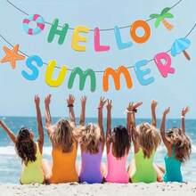 2 buah Banner "Hello Summer", Dekorasi Pesta Musim Panas - Satu ukuran cocok untuk semua - View 4
