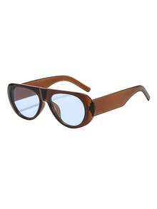 1 Pair Women's PC Large Frame Fashion Glasses, Suitable For Outdoor Travel, Parties, Cycling, Daily Use, Essential For Holidays And Trips, Suitable For All Seasons - Translucent Tea Blue - View 3