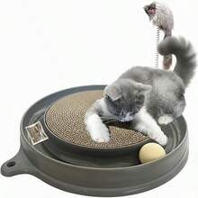 三合一猫抓玩具，带滚珠的猫抓板，毛绒老鼠互动宠物用品 - 查看 1