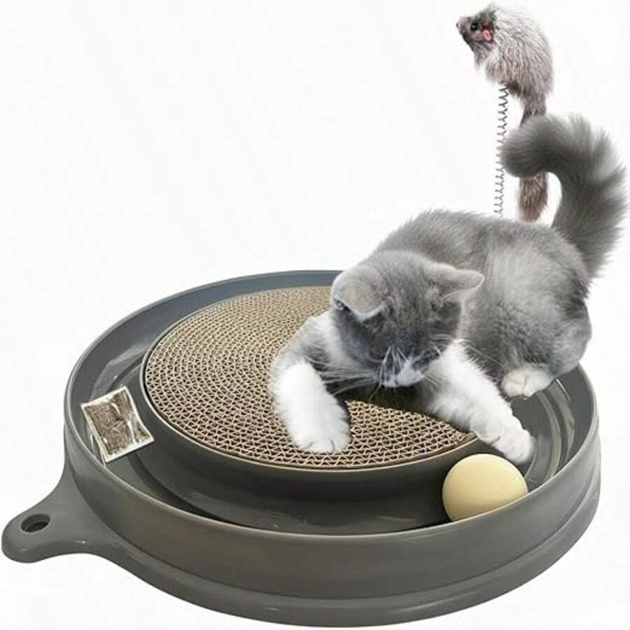 三合一猫抓玩具，带滚珠的猫抓板，毛绒老鼠互动宠物用品 - 查看 1