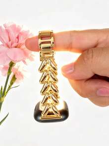 Gold V-Shaped Quick Release Stainless Steel Watch Band Compatible With Versa 4 / Versa 3 / Sense Smartwatch, Fits 5.5-7 Inch Wrists, Adjustable Metal Strap, Comfortable And Elegant For Daily Wear, Sports, Business And Casual Occasions. - Gold - View 5