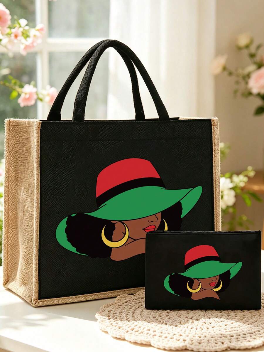 Lightweight Tote Bag Set, Unique Design, Minimalist Large Capacity Shoulder Bag With Portable Cosmetic Bag, Casual Storage Tote, Multi-Functional Shopping Bag