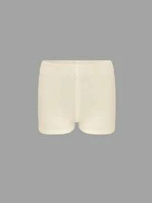Bộ đồ đi nghỉ mát thường ngày dành cho nữ - Áo dệt kim trễ vai màu trơn phối cùng quần short ống đứng, thích hợp cho mùa xuân và mùa hè. - trắng - Xem 10