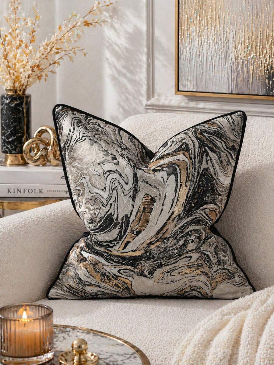 1入組現代簡約黑色提花坐墊套，適用於沙發、客廳、臥室，規格45cm * 45cm，17.7英寸 * 17.7英寸，適用於家庭、辦公室和房間裝飾（不包含坐墊內襯） - 彩色 - 查看 1
